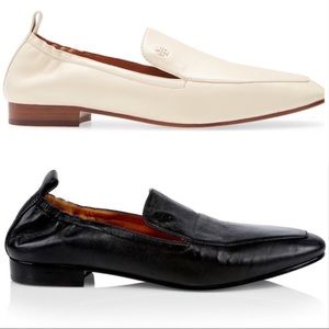 tory burch 20 mm kira elastic loafer in new cream & perfect black w dust bag